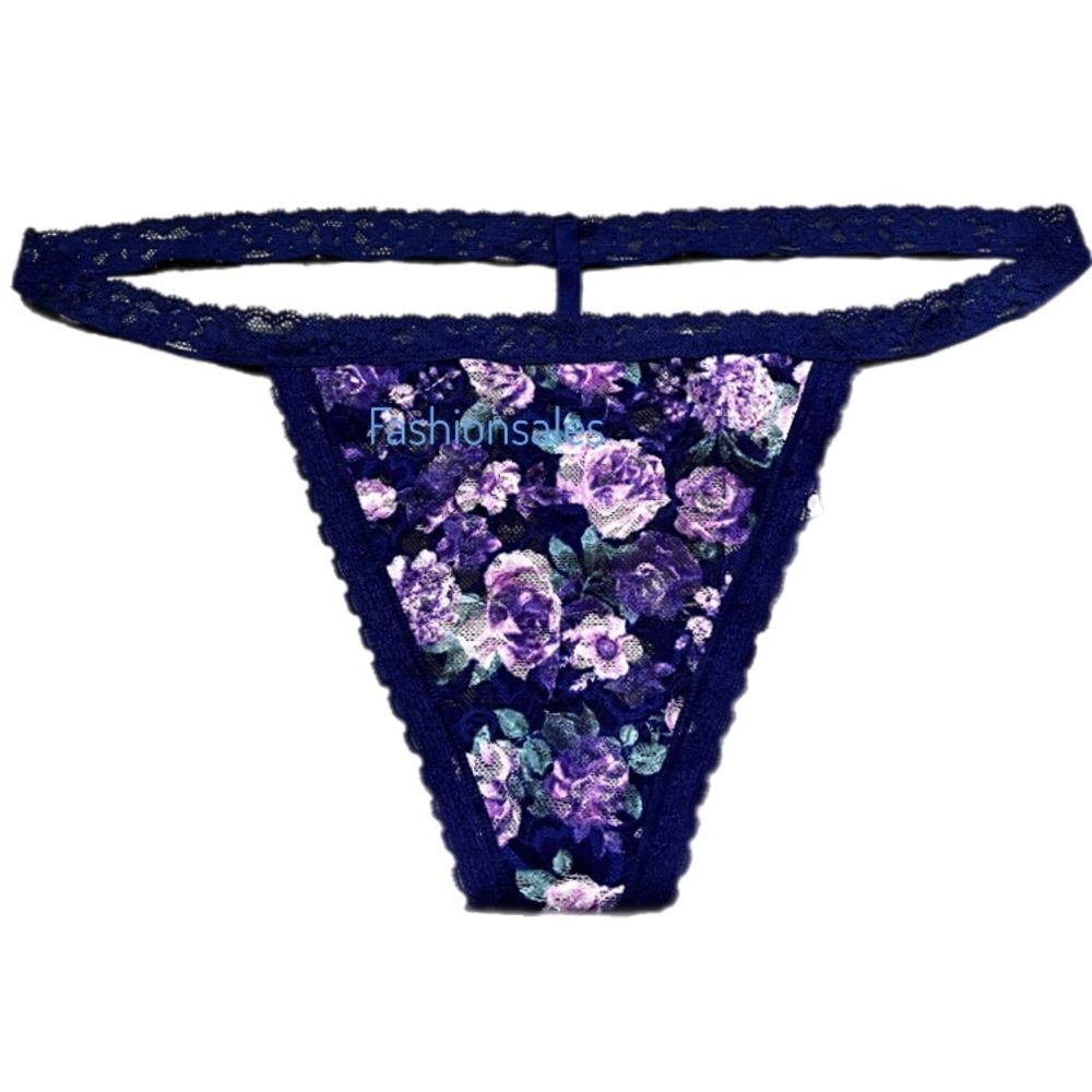 Victorias Secret Floral Lace V string panty purple / blue Xlarge